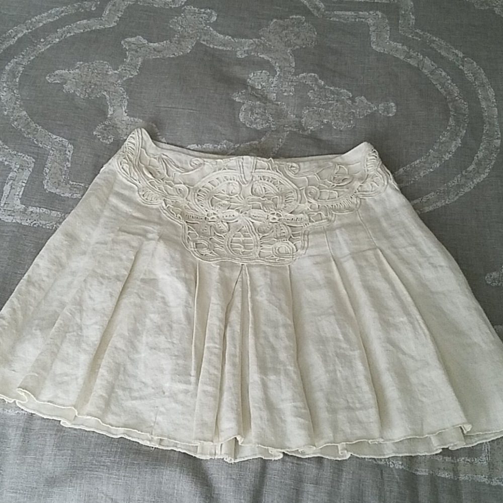 Anthropologie Cream Linen Skirt